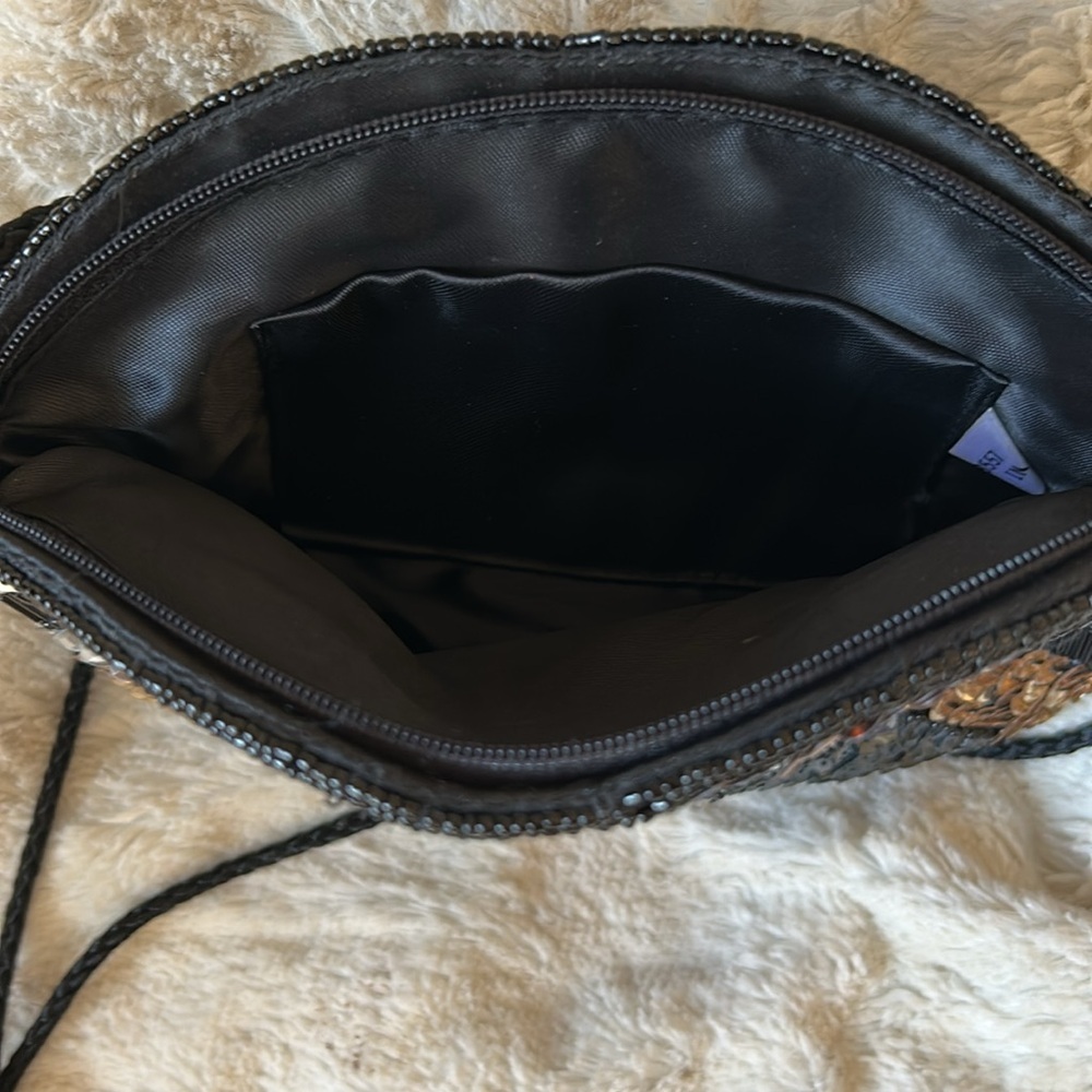 Vintage 1980s Black Beaded sequin evening bag with cord shoulder strap. - Picture 8 of 8